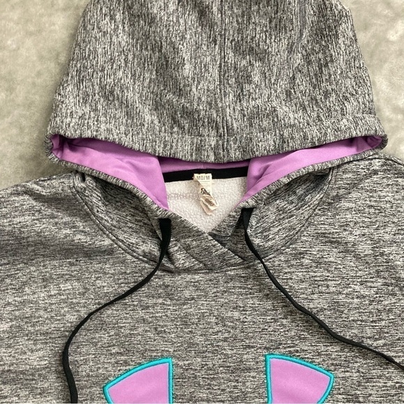 Under Armour Cold Gear Heather Grey Pullover Hoodie Sweatshirt Kangaroo Pocket M - Picture 3 of 8